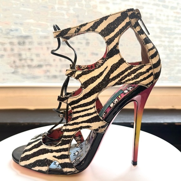 🌺 JIMMY CHOO ROB PRUITT🌺 Diffuse Glitter Zebra Print sandals size 37.5 - Picture 5 of 15